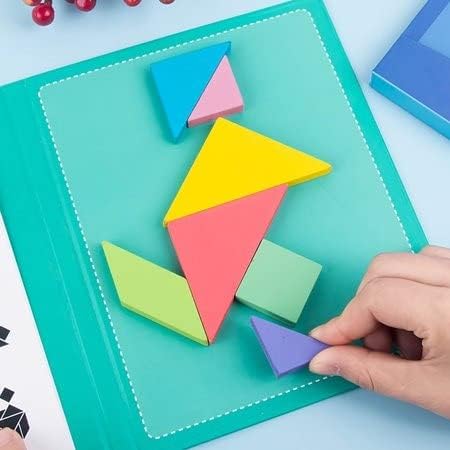 Tangram Woodiness Travel Friendly Magnetic Puzzle Book-Brain/Creativity IQ Montessori Educational Color Shape Recognition Toy Gift for 3+ Age Kids/Toddlers- Set of 1