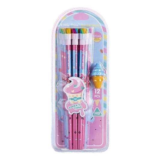 Set of 12 Pcs Ice-Cream Erasers Pencil Stationary Set for Kids