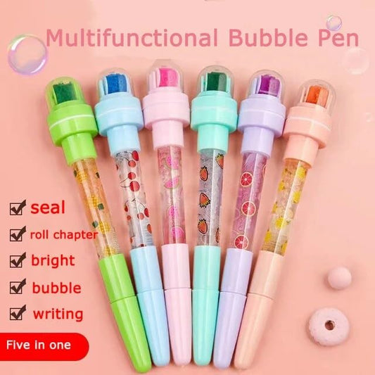 5 IN 1 Multifunctional PEN (Roller stamp, Bubble, Pen, Light, Stamp) -Set of 4 pens