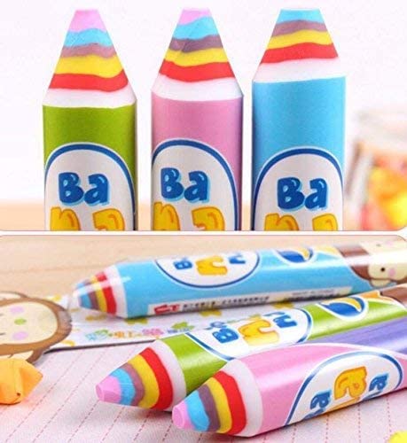 Rainbow Pencil Shape Cartoon Print Rubber Pencil Eraser {Set of 3}