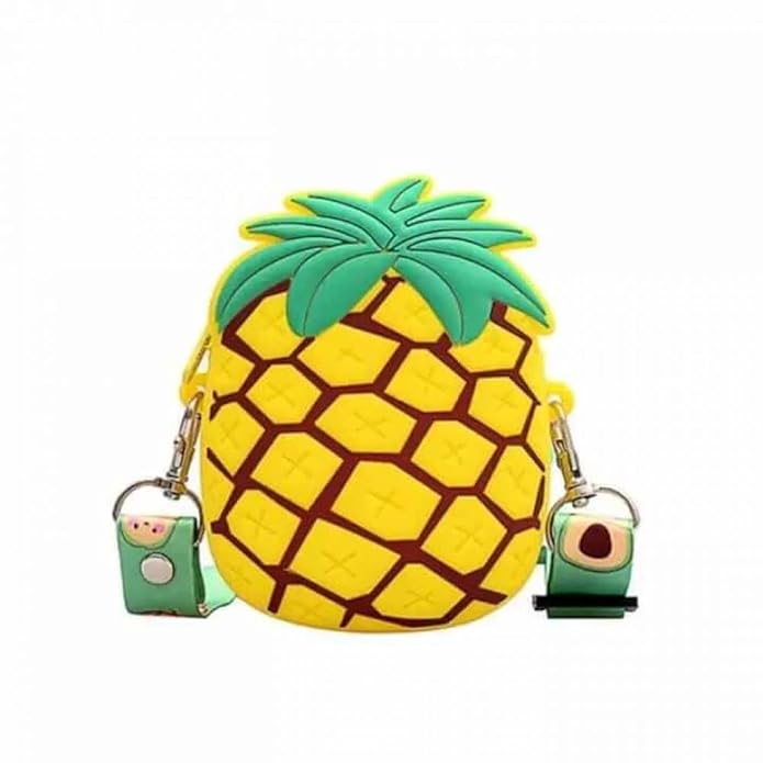 Pineapple Design Baby Silicon Sling Bag | Cross Body Zipper | Hand Bag | Travel Purse | Trendy Girls Pouch Bag (Assorted Color)