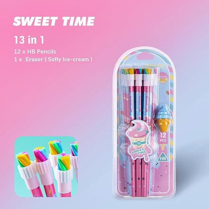 Set of 12 Pcs Ice-Cream Erasers Pencil Stationary Set for Kids