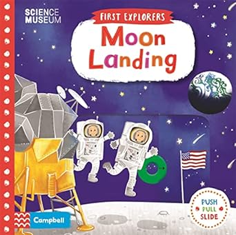 First Explorers moon landing Push Pull Slide Book