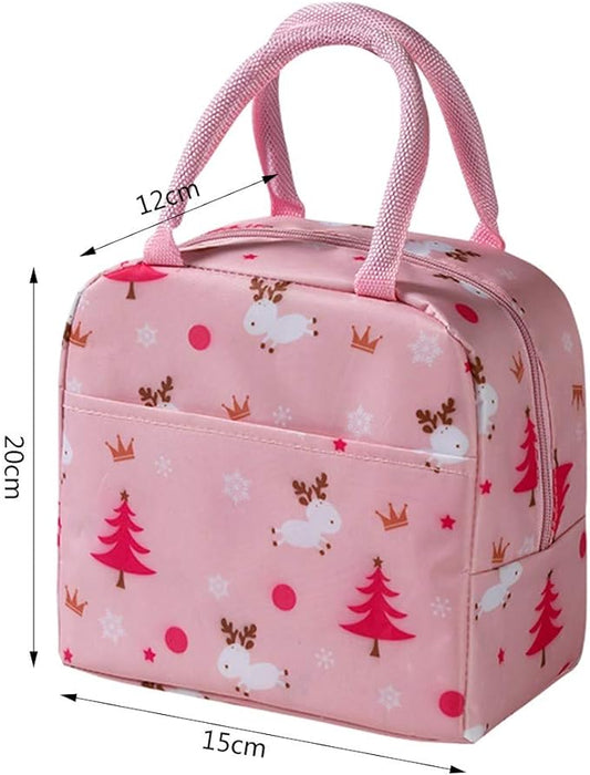 Insulated Lunch Bags,Portable Waterproof Cartoon Cute Thermal Cooler Tote Bag-Pink
