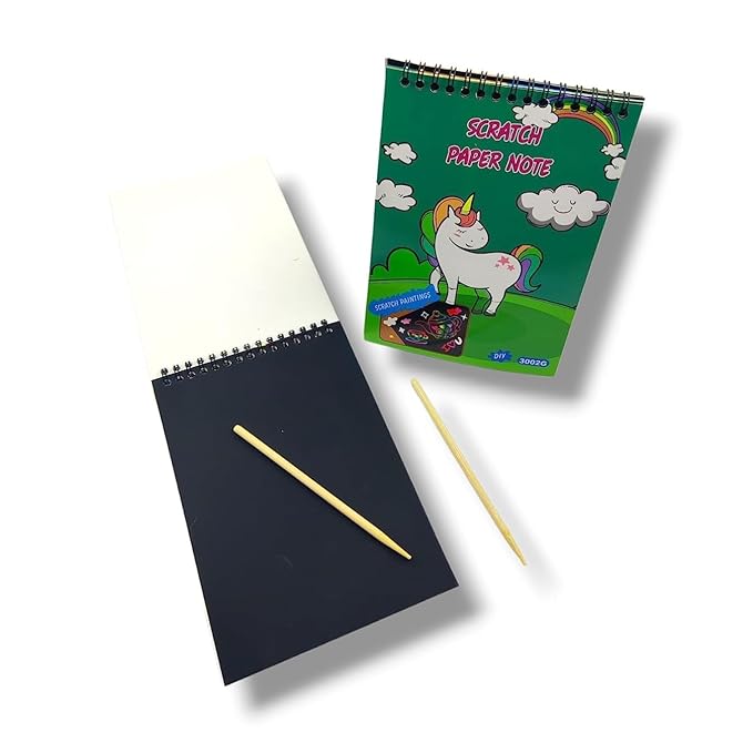 Scratch Paper Note-Unicorne - DIY Art Book and Wooden Stylus Scratching Tool Ideal for Kids,{set of 2}