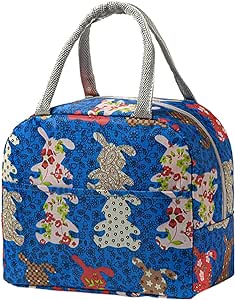 Insulated Lunch Bags,Portable Waterproof Cartoon Cute Thermal Cooler Tote Bag-Blue
