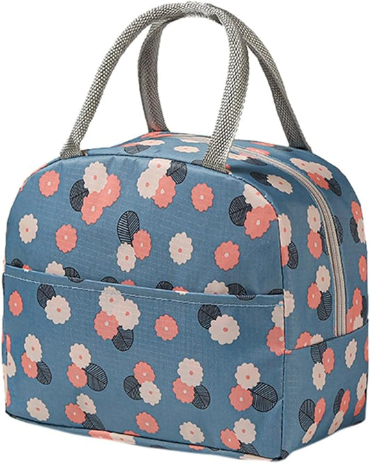 Insulated Lunch Bags,Portable Waterproof Cartoon Cute Thermal Cooler Tote Bag-Flower print