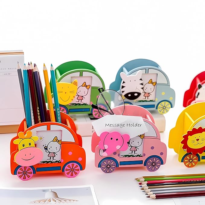 Car shaped Wooden Stationary/Pencil Holder with Photo Frame + Message holder