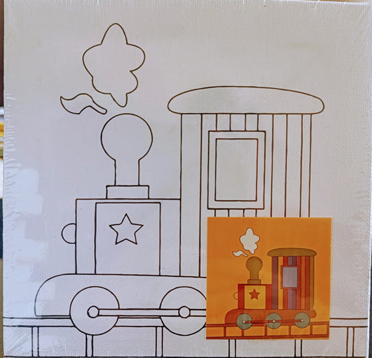 Kids Canvas Kit-6*6- Canvas Board with Color and Brush-  Train