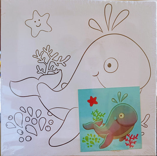 Kids Canvas Kit-6*6- Canvas Board with Color and Brush- Whale