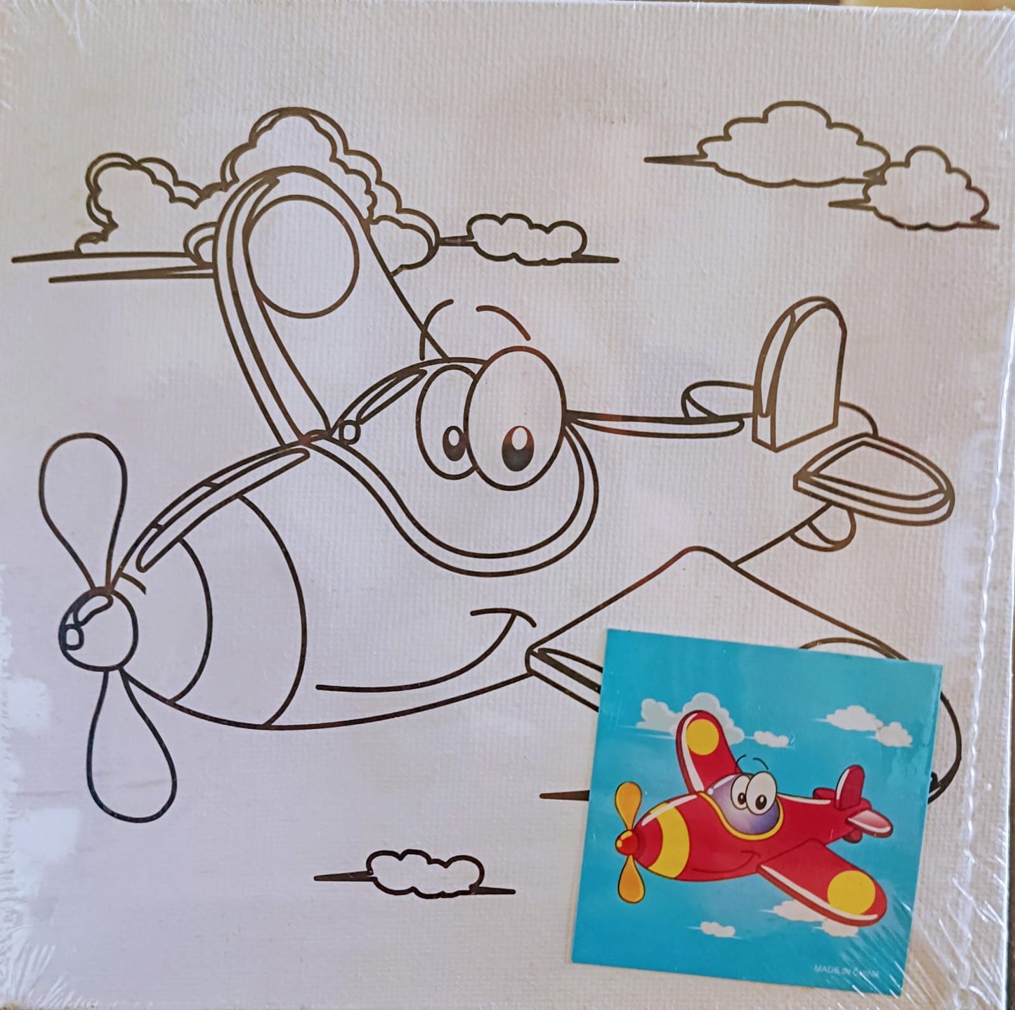 Kids Canvas Kit-6*6- Canvas Board with Color and Brush-  Airplane