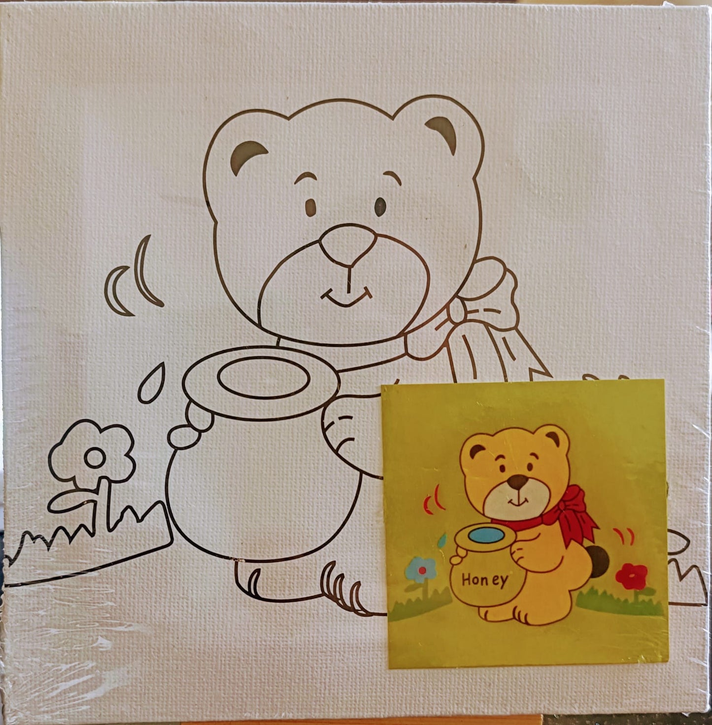 Kids Canvas Kit-6*6- Canvas Board with Color and Brush- Teddy