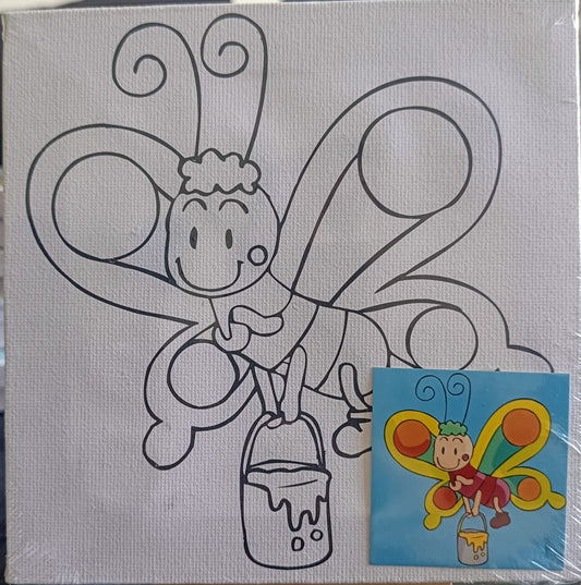 Kids Canvas Kit-6*6-Canvas Board with Color and Brush- Butterfly