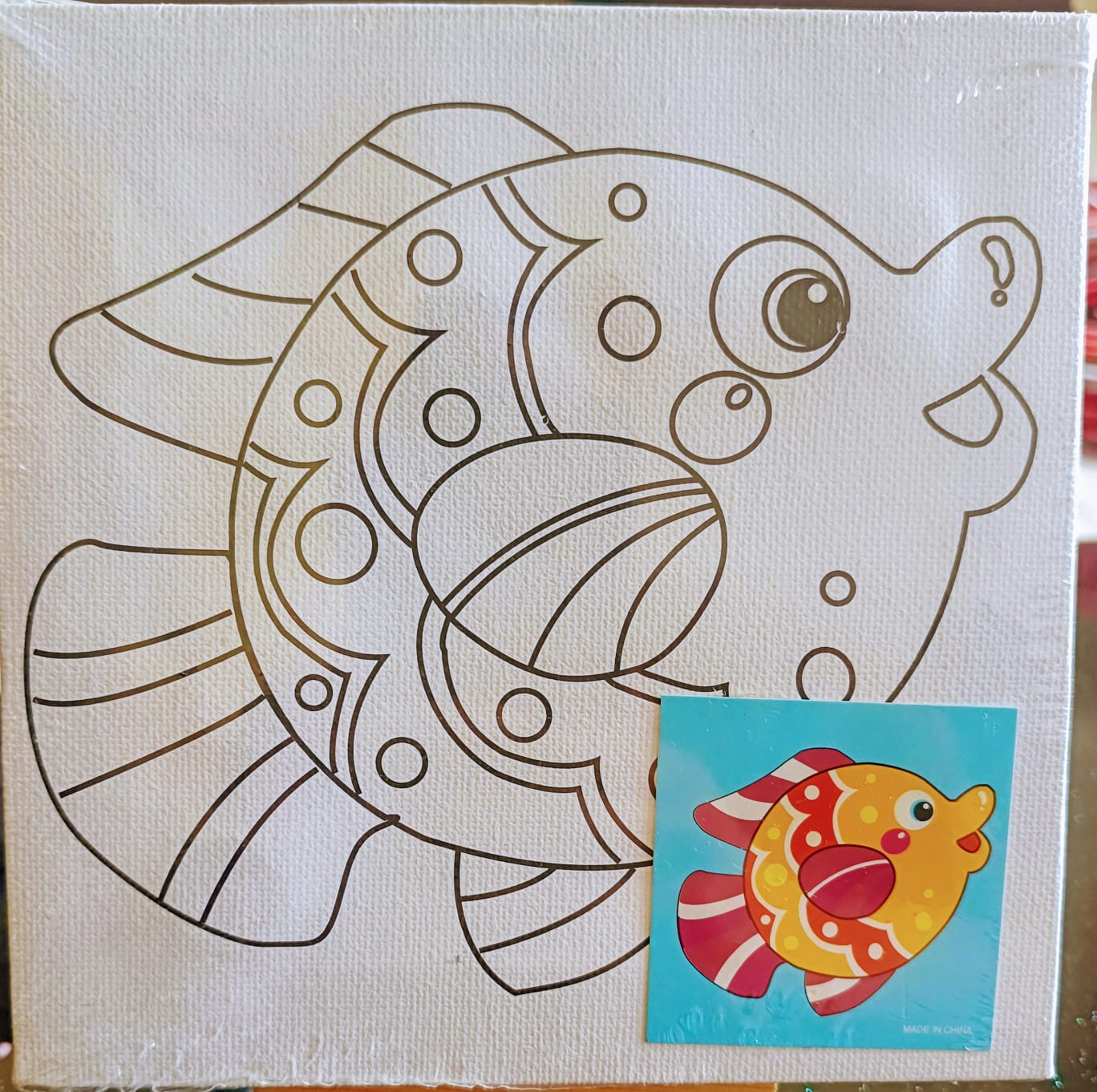 Kids Canvas Kit-6*6- Canvas Board with Color and Brush- Fish