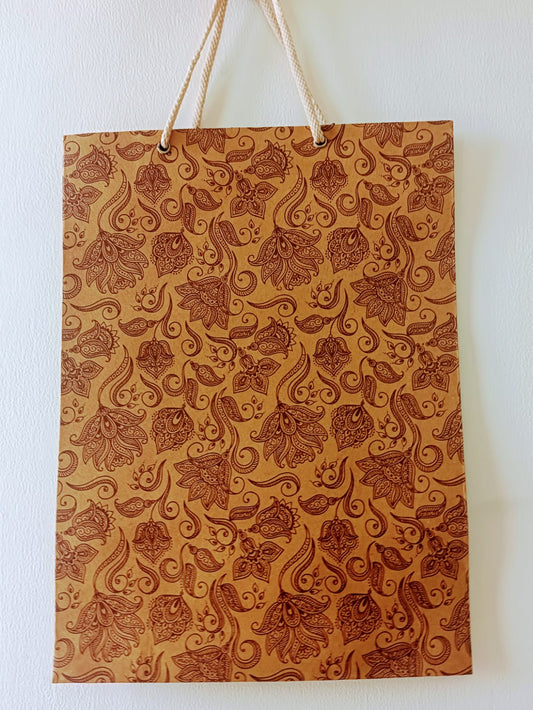 Brown Paper Bags - Return Gift Bags, Small Party Favor Paper Carry Bags, Craft Paper Bag- Recycled Eco Friendly-small flower - Set of 10 bags