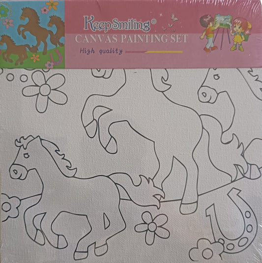 Kids Canvas Kit- 8*8 Canvas Board with Color and Brush-  Horse