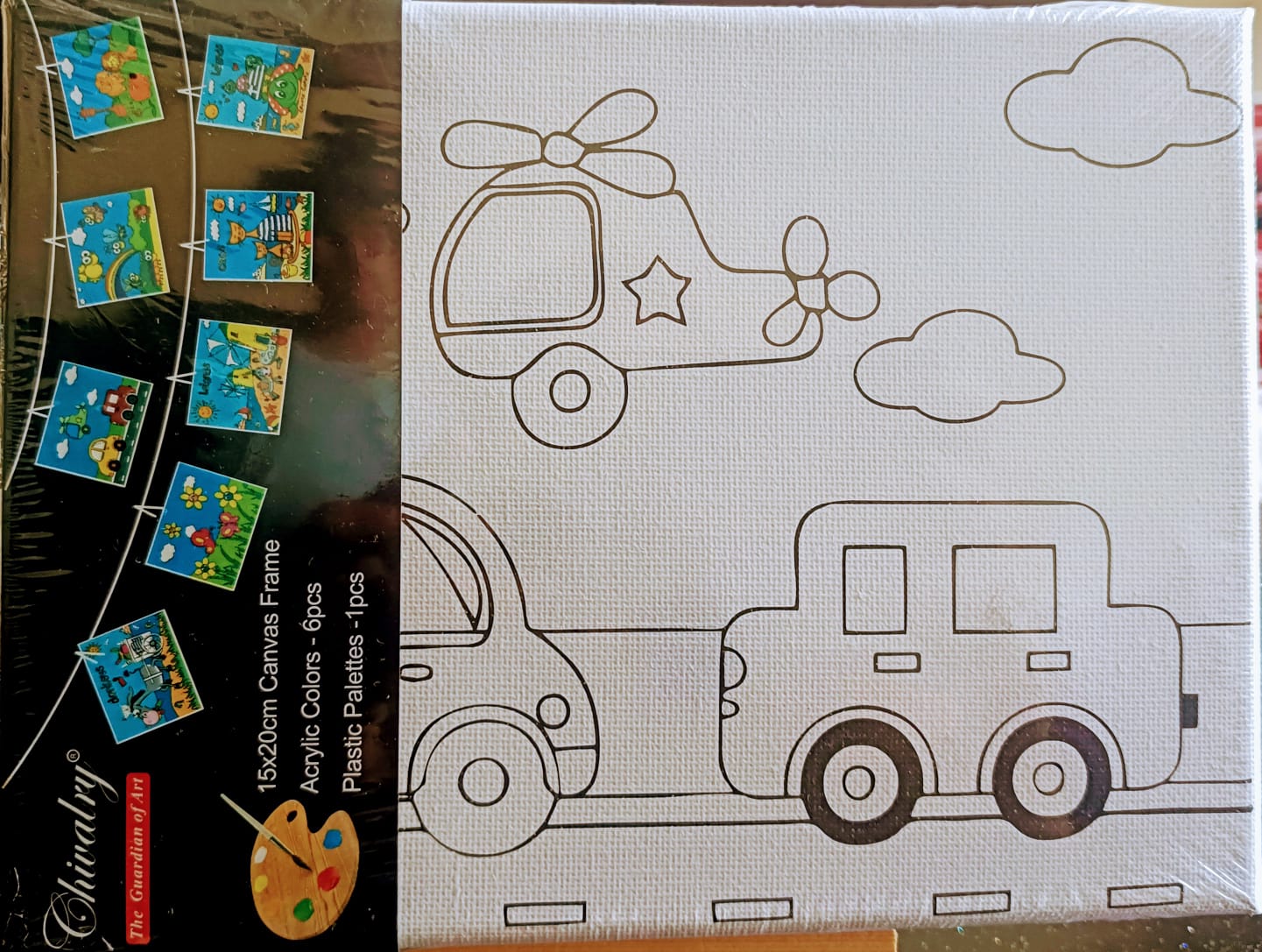 Kids Canvas Kit- 8*6 Canvas Board with Color and Brush- Vehicle