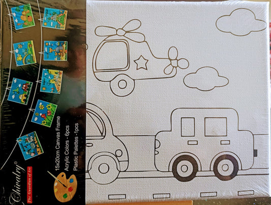 Kids Canvas Kit- 8*6 Canvas Board with Color and Brush- Vehicle