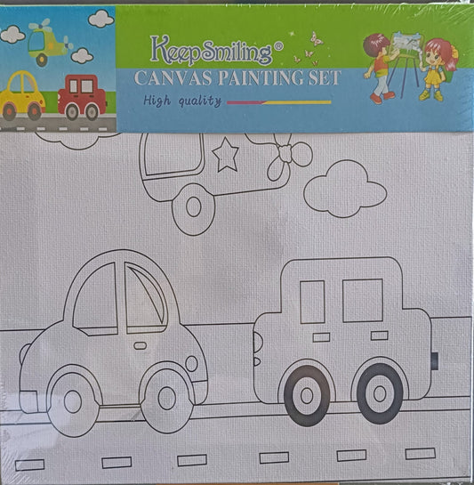 Kids Canvas Kit- 8*8 Canvas Board with Color and Brush- Car