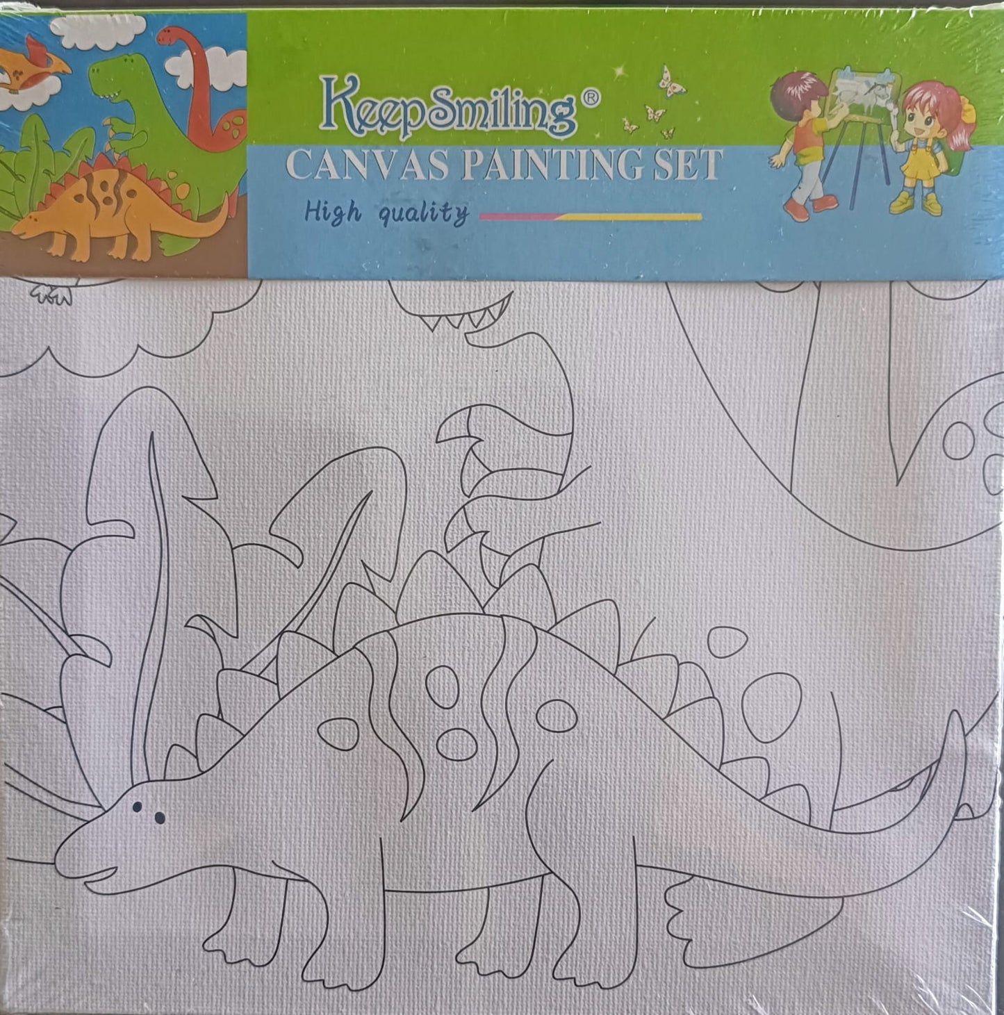 Kids Canvas Kit- 8*8 Canvas Board with Color and Brush- Dinosuar