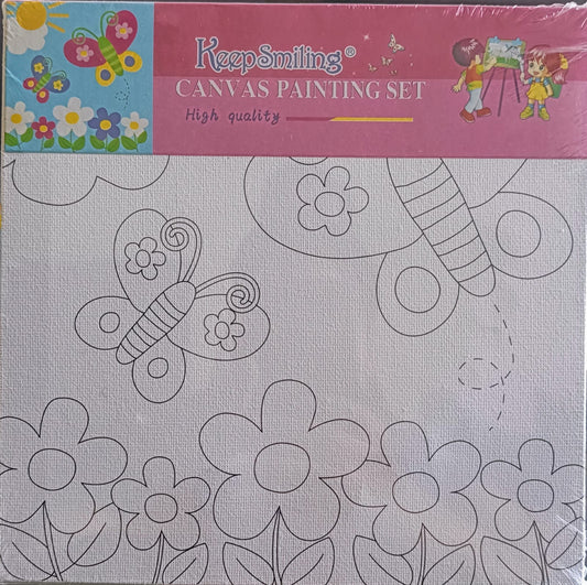 Kids Canvas Kit- 8*8 Canvas Board with Color and Brush- Buterfly