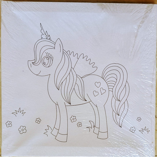 Kids Canvas Kit- 25 8 25 cm Canvas Board with Color and Brush-  Unicorne